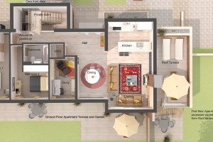 3D Plan First Floor with labels