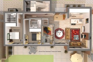 3D Plan Ground Floor with labels